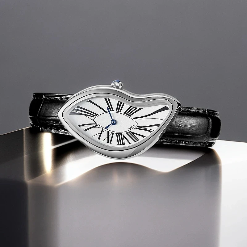 ساعة كوارتز فاخرة للرجال ريترو كاش الإبداعية ذوبان الملتوية ساعة رجالية غير منتظمة حافظة جلدية الفولاذ المقاوم للصدأ الرجال Y2K