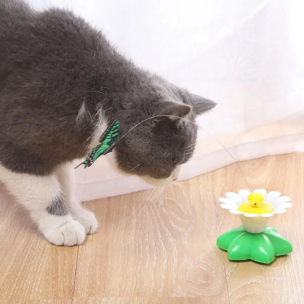 360度回転するインタラクティブな猫のおもちゃ,鳥,蝶,花,ペット用品,子猫