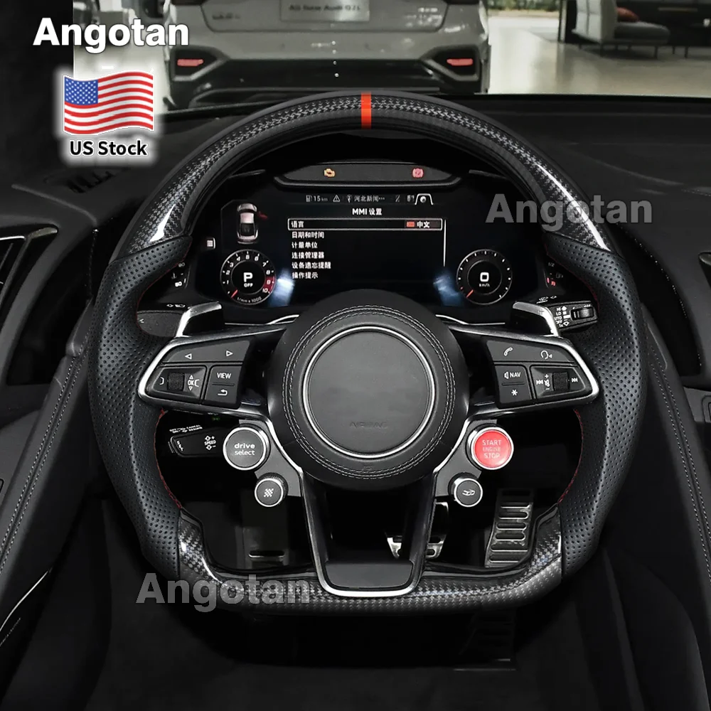 

USA Local Stock 3k Glossy Real Carbon Fiber Steering Wheel for Audi R8 (2016-2023) TT TTS TTRs with Paddle Holes