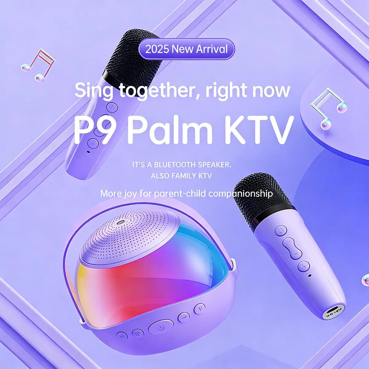 

Dual Mic Portable KTV Bluetooth Speaker RGB Lights High Power Voice Changer Long Battery Life for Kids Outdoor Singing Party