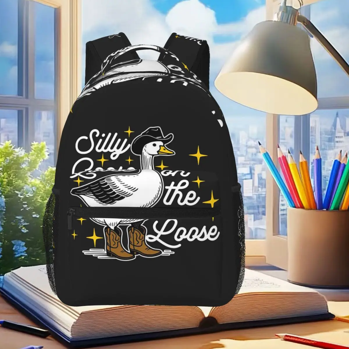 Silly Goose On The Loose Cowgirl Western Backpack Student Boys Girls BookBag School Bag Computer Shoulder Bags for Men Women