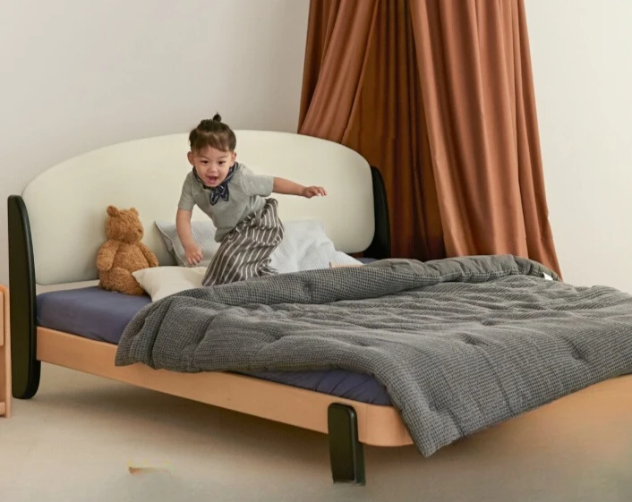 

Solid wood children's bed, bedroom 1.5 meters, backrest, single, soft bag suspension