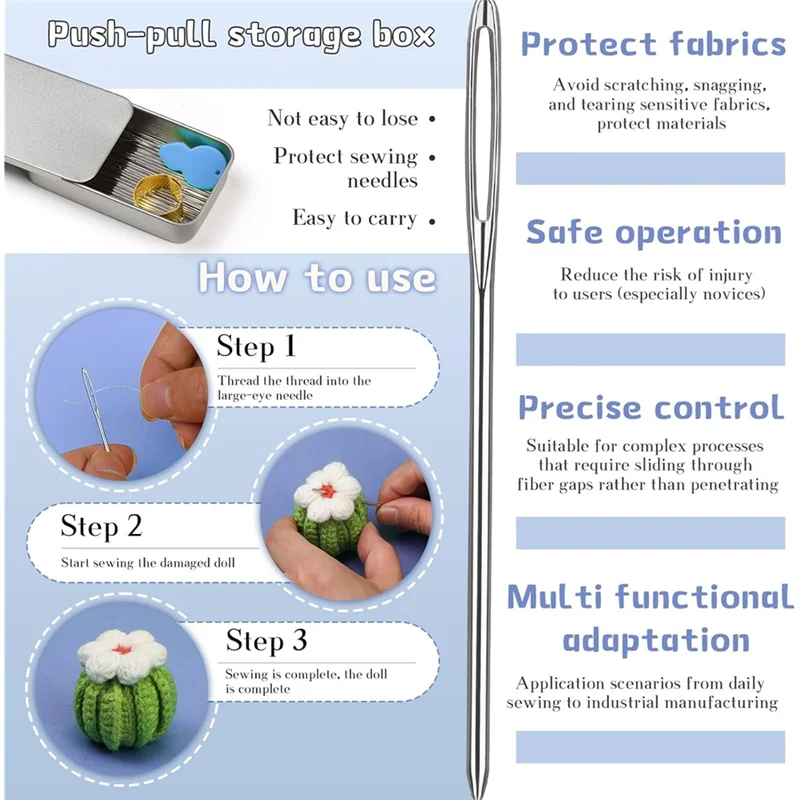 

A26F-For Sewing Knitting Crafting Weaving Tapestry Needle, 40 Pcs Large-Eye Blunt Needles With Threader Thimble