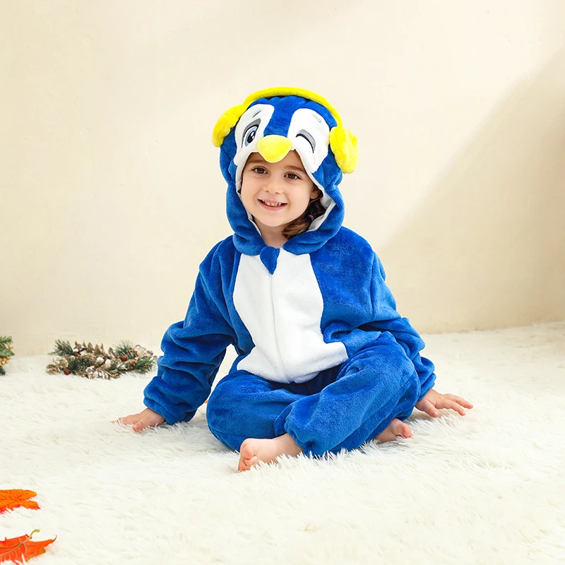 

Baby Boy Girl Clothes Winter Long Sleeve Romper Halloween Cosplay Costume Cartoon Penguin Hooded Onesie Cute Warm Toddler Outfit