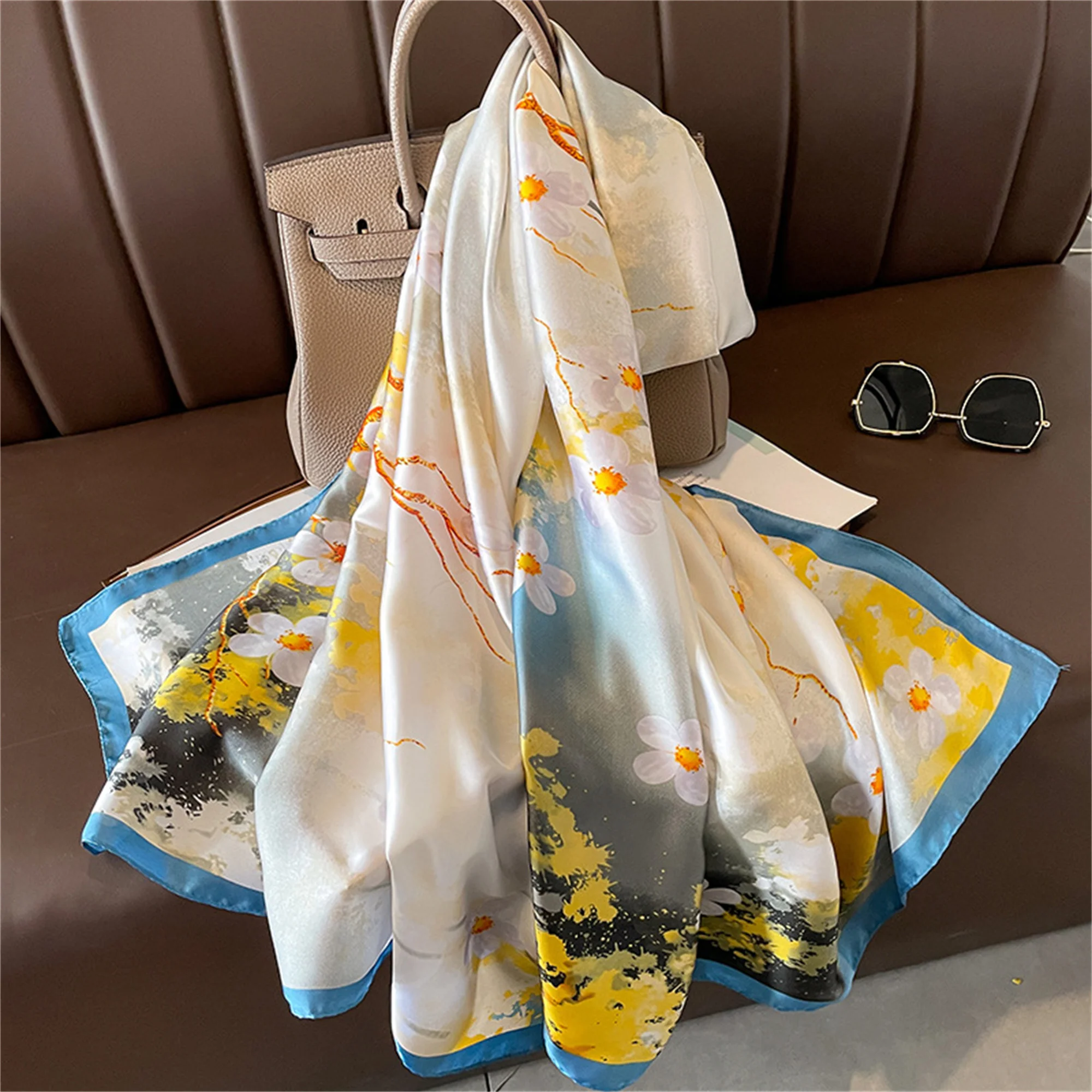 Brand Designer Silk Scarf Female Foulard Bandana Long Shawls Wraps Winter Neck Scarves Pashmina Lady Hijab Luxury New