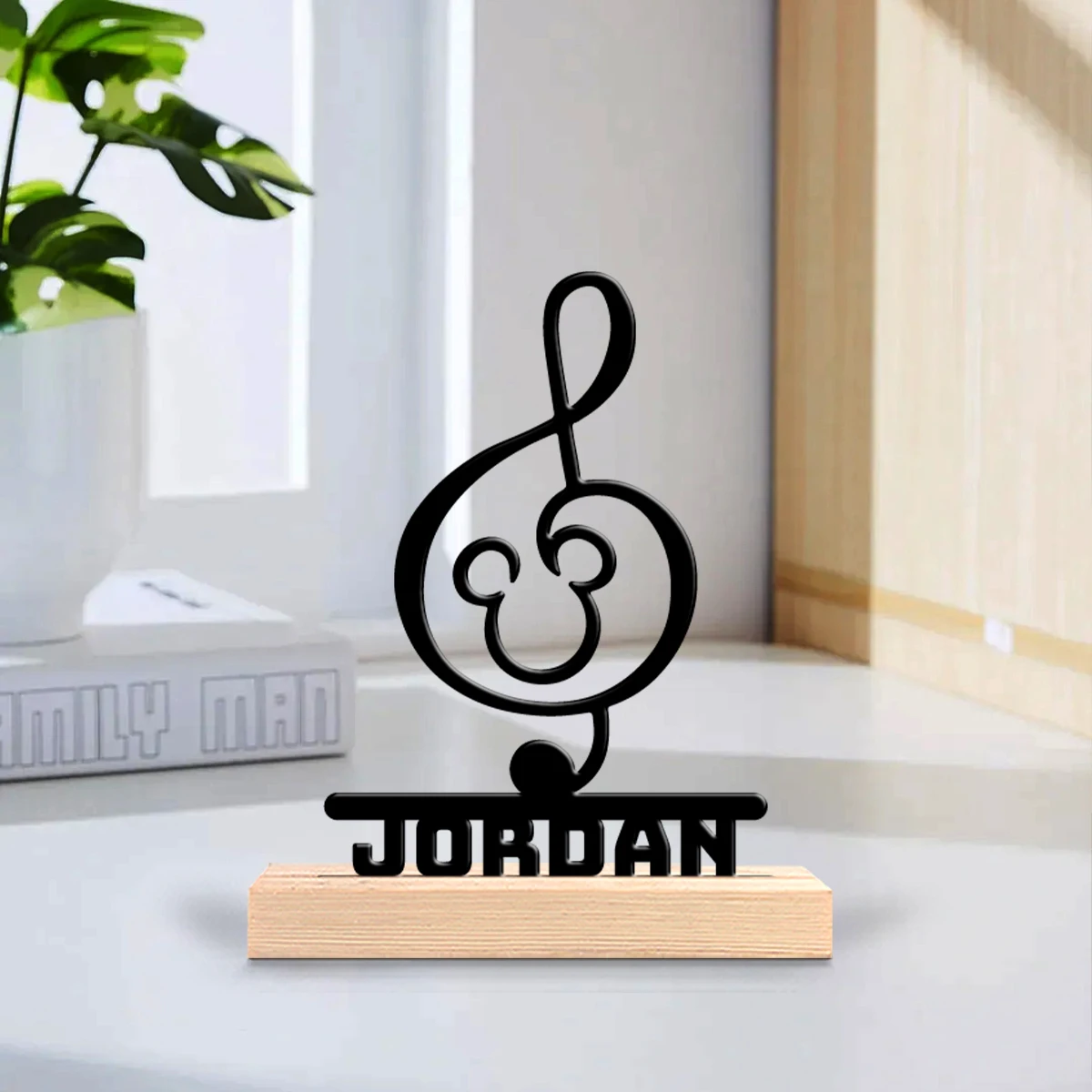 1Pc Csutom Name Musical Note Wooden Base Metal Art Ornament,Home Office Hotel Cafe Club Decor,Ideal Gift for Family Friends