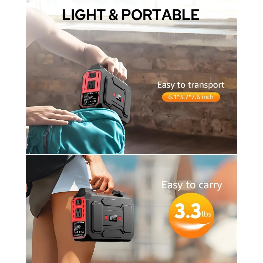 بنك طاقة شمسية محمول بقدرة 200 وات مع مخرج 100 وات، ومخرج تيار متردد 110 فولت، وسعة 39600 مللي أمبير في الساعة، ومنفذ USB 3.0 للشحن السريع