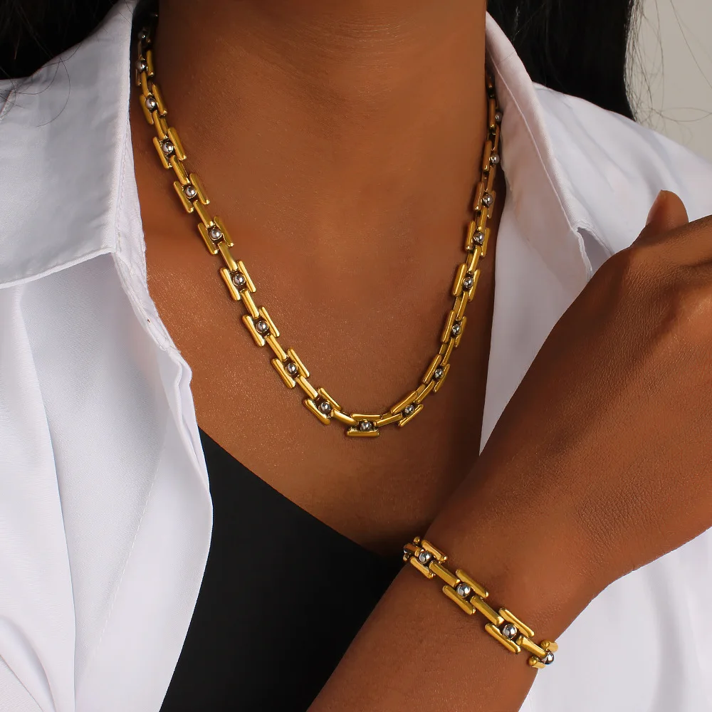 

DIY accessories European and American fashion versatile thick chain bracelet necklace titanium steel plated 18K gold mouth word