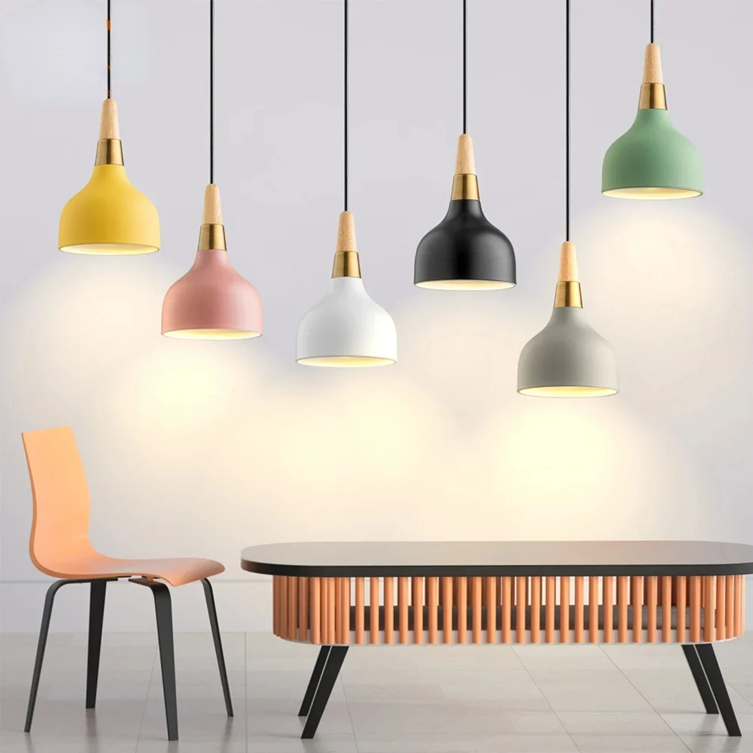 Stylish Modern Nordic Macaron LED Hanger Lamp with 1.1m Wire Wood Pendant Light for Indoor Decoration Contemporary Light Fixture