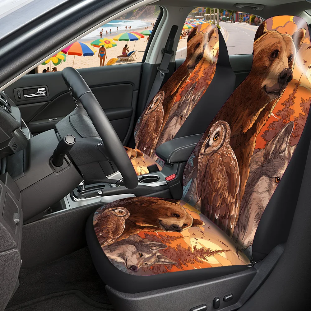 2-5 Seat Set Car Seat Covers Premium Wildlife Sunset Forest Print Fit For Truck SUV Off-road Car Perfect Halloween Christmas Ne