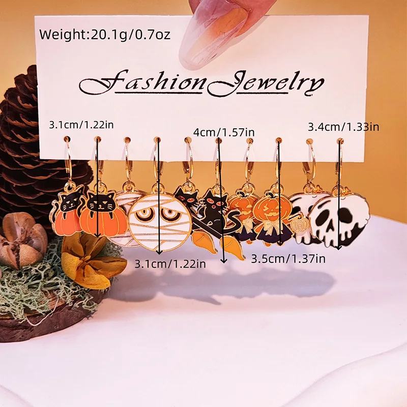 Halloween Women\'s Earrings 10pcs Pumpkin Spiders Oil Drop Ghost Sets Hanging Dangle Fashion Jewelry Accessories