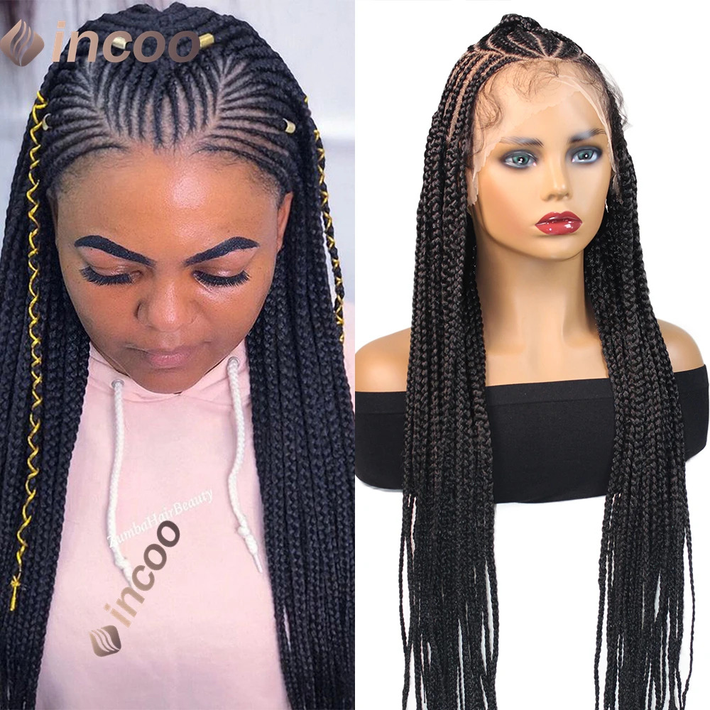 

Cornrow Braided Wigs for Women Synthetic Lace Front Box Braided Wigs with Baby Hair 36 Inch Long Black Box Braid Wig