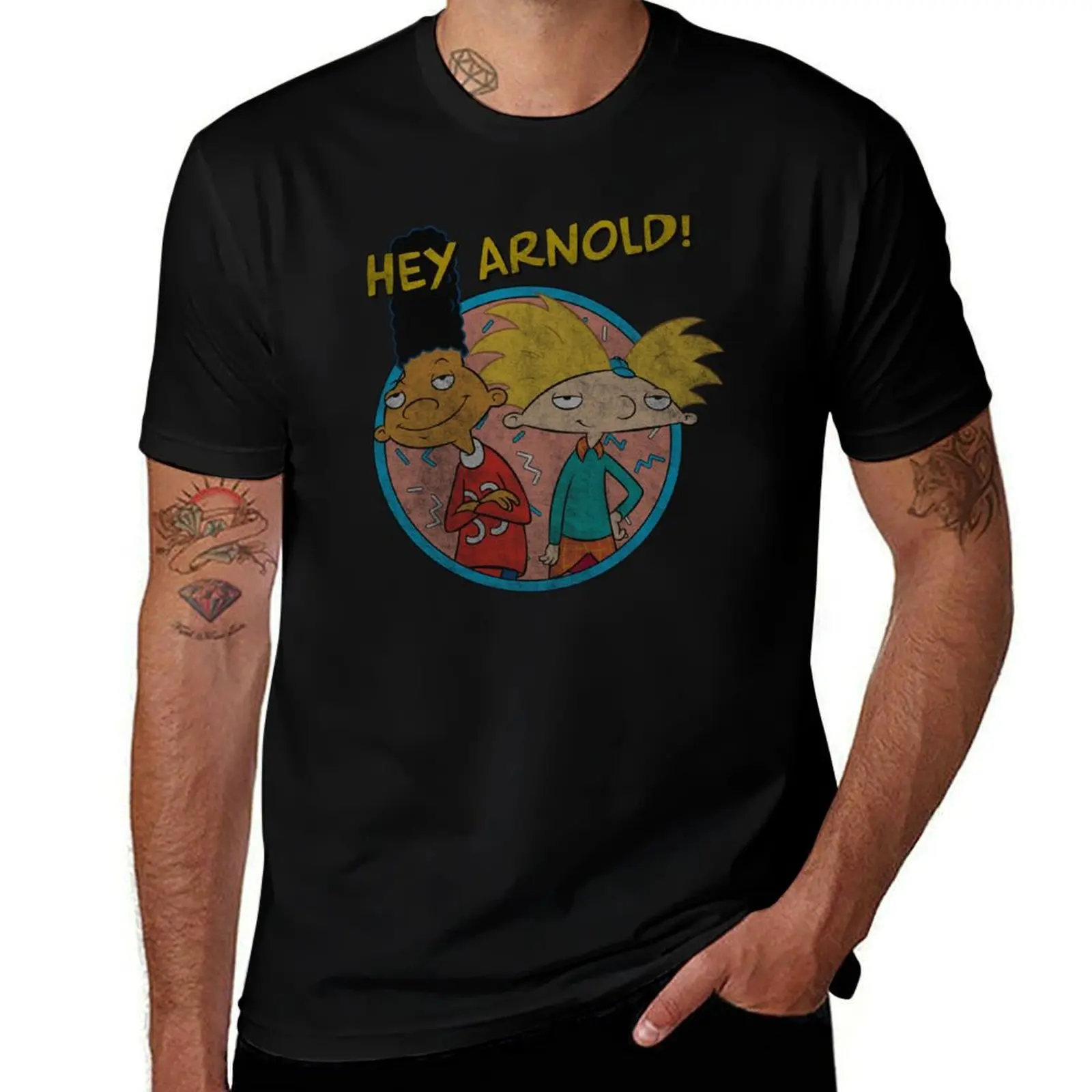 

Hey Arnold! Vintage Best Friends Circle Retro T-Shirt animal prinfor boys tees mens clothing