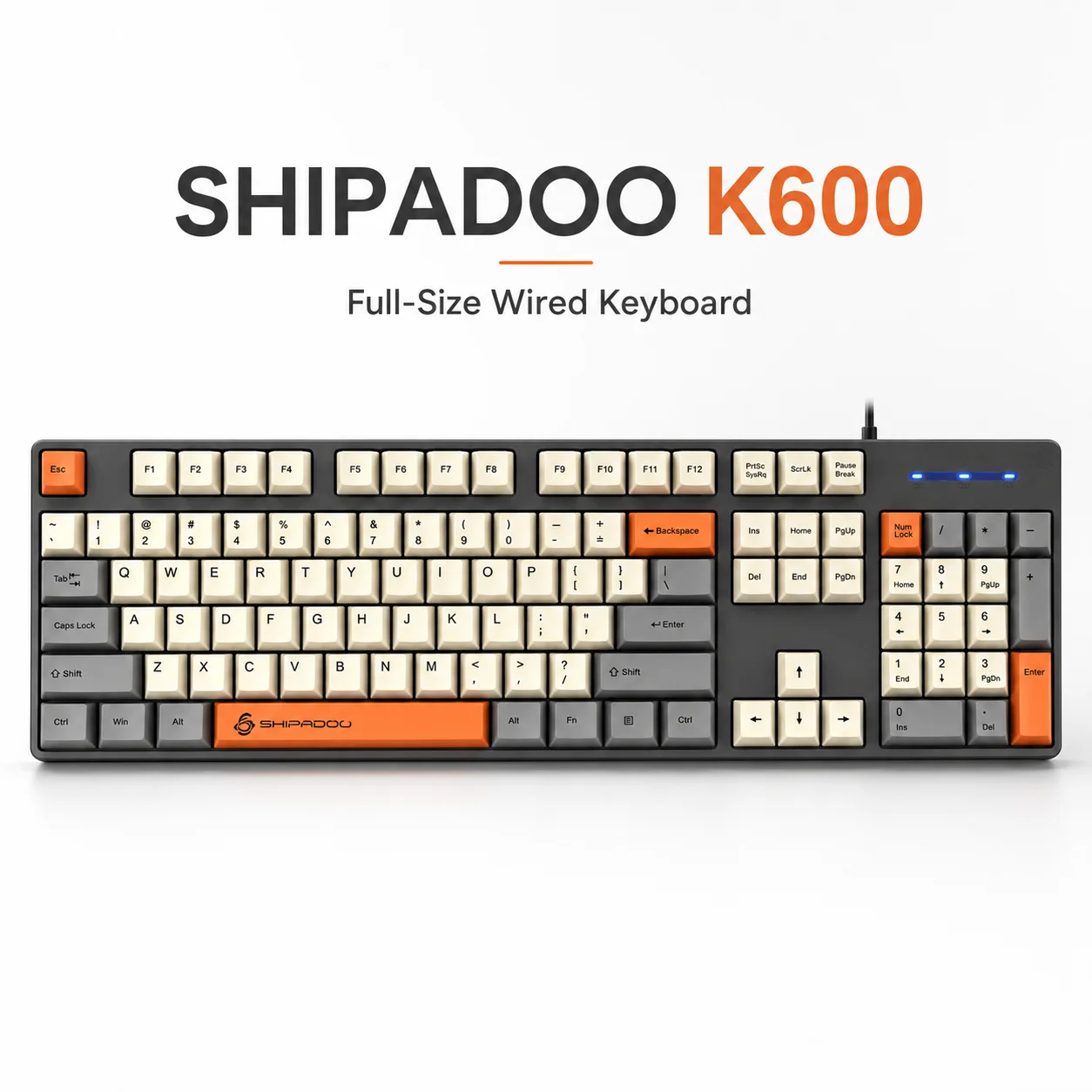 SHIPADOO K600 Wired Keyboard Colorblock Design Ergonomic Silent Keys for Office Gaming Laptop Desktop PC Home USB Keyboard