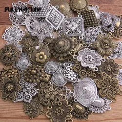 PULCHRITUDE Random 6 Pcs Mix 31 Styles Two Color Zinc Alloy Retro Pendants Connectors Linker For DIY Charm Jewelry Accessorie