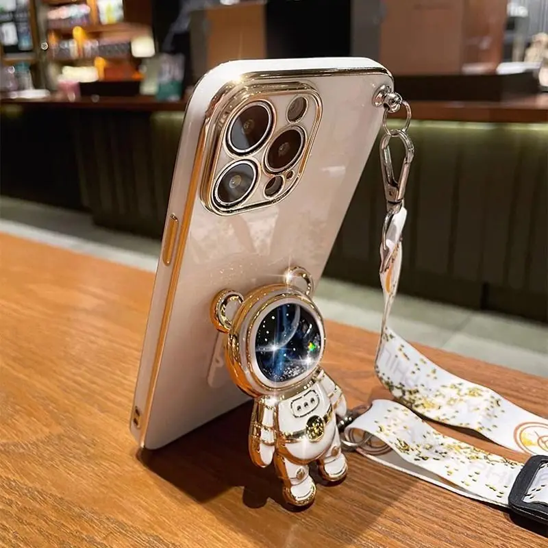 حافظة هاتف مطلية على الحبل لرائد الفضاء لهاتف شاومي ريدمي A3 ، حماية مقاومة للكسر ، غطاء خلفي ناعم ، حامل إبداعي