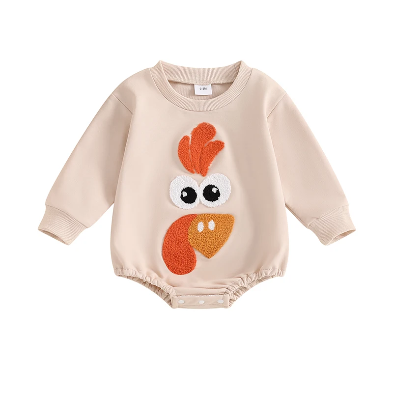 SXYPAYXS-Baby Thanksgiving Romper Turkey Embroidery Long Sleeves Round Neck Sweatshirt Jumpsuit Baby Outfits