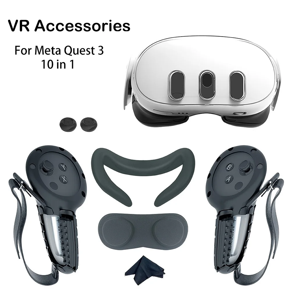 10-in-1 Silicone Protective Cover Set for Meta Quest 3 VR Handle  Grip Protector with Battery cover For Quest 3 VR Accessories