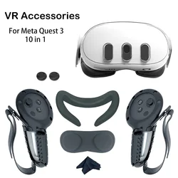 Silicone Controller Cover Case para Meta Quest 3 VR, protetor Grip com proteção da bateria, 10 em 1