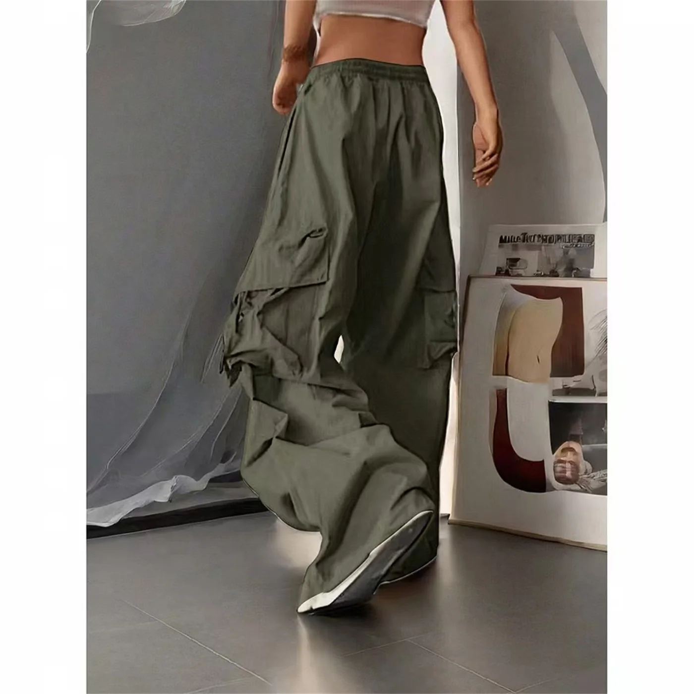 Loose Pocket High Street Pant Black Vintage High Waist Women's Pants Fashion Retro Casual Streetwear Jogger Trousers Work Pants