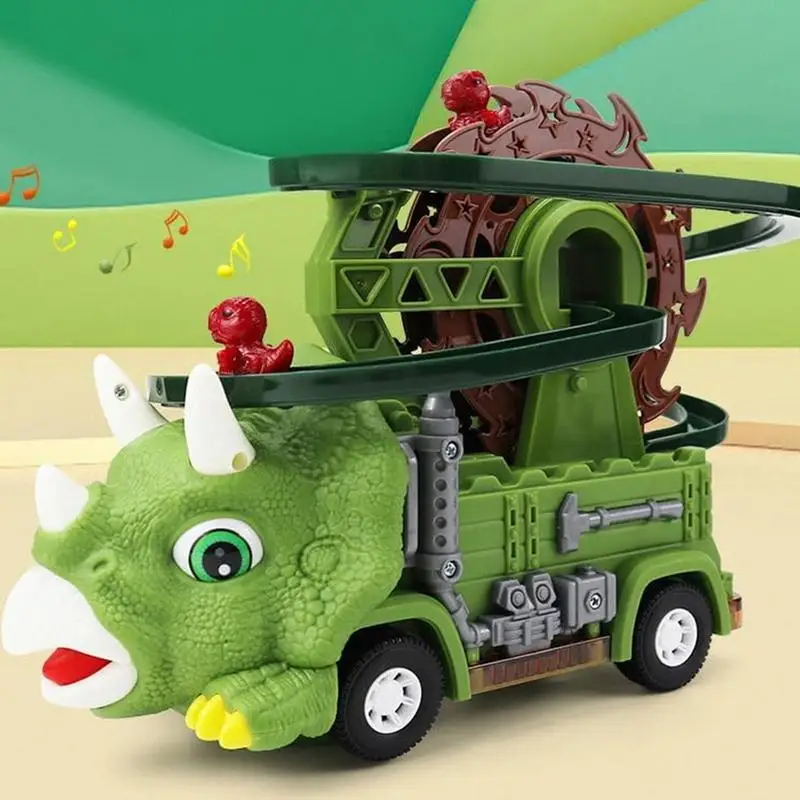 Puzzle Racer-Juego de pista de coche para niños, coche de dinosaurio Triceratops seguro, juguetes de dinosaurio giratorios de 360 grados para niños de 1, 2, 3, 4, 5 y 6 años