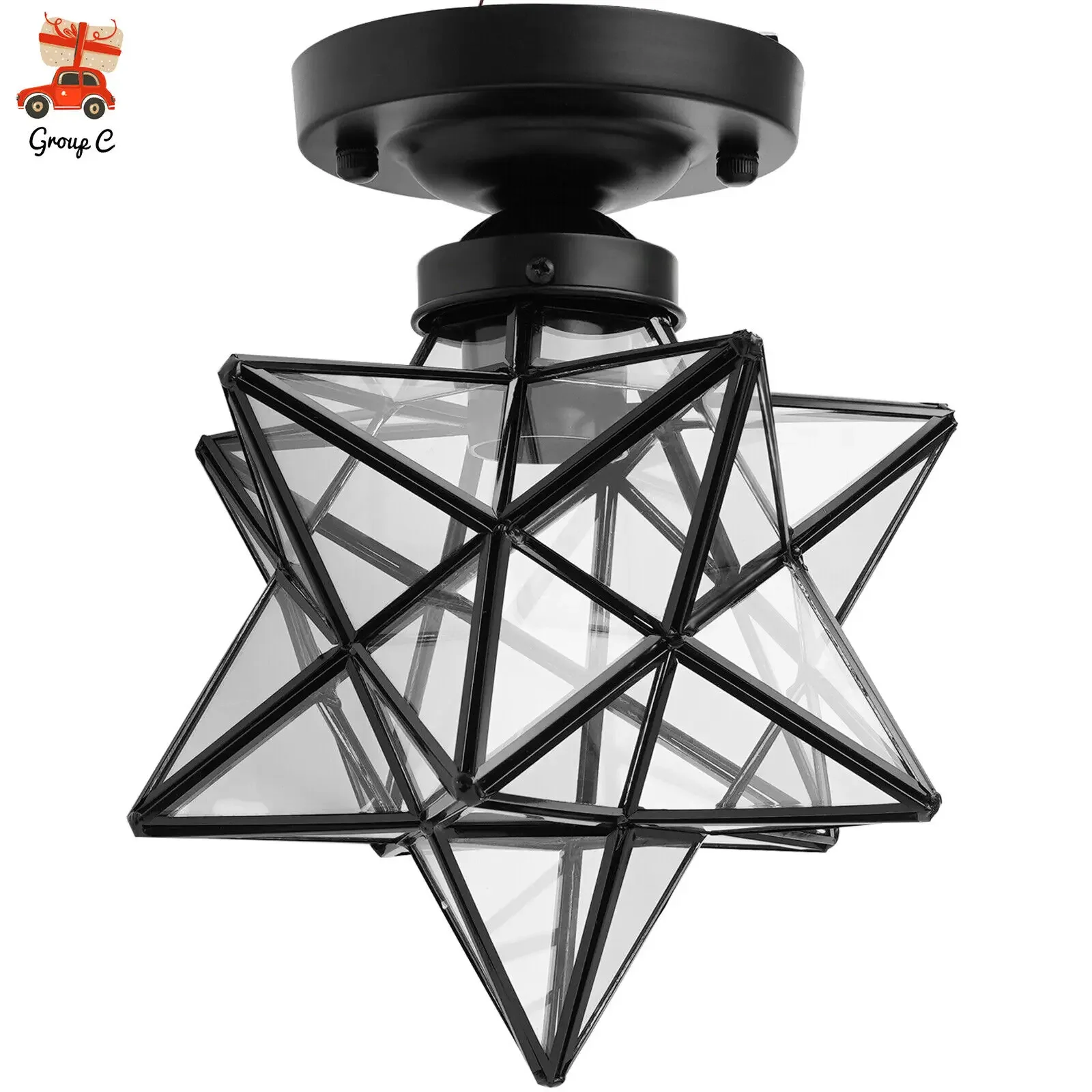

Contemporary Moravian Star Ceiling Light Fixture - Frosted Glass Semi Flush Mount