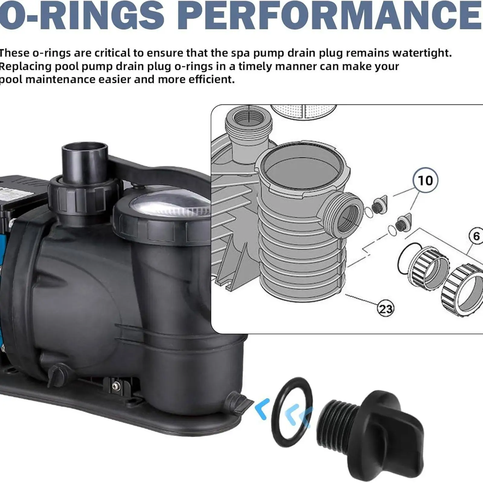 High Performance Pool Pump Drain Plug R0446000 with Rubber O Ring Direct Replace for Pool Filter Systems and Spa Heaters