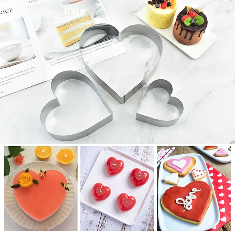 

3Pcs/set Love Heart shape Stainless Steel Mousse Ring Mold Cheese Dessert Biscuit Cake Mold Flower Round Cake Cutter Baking Tool