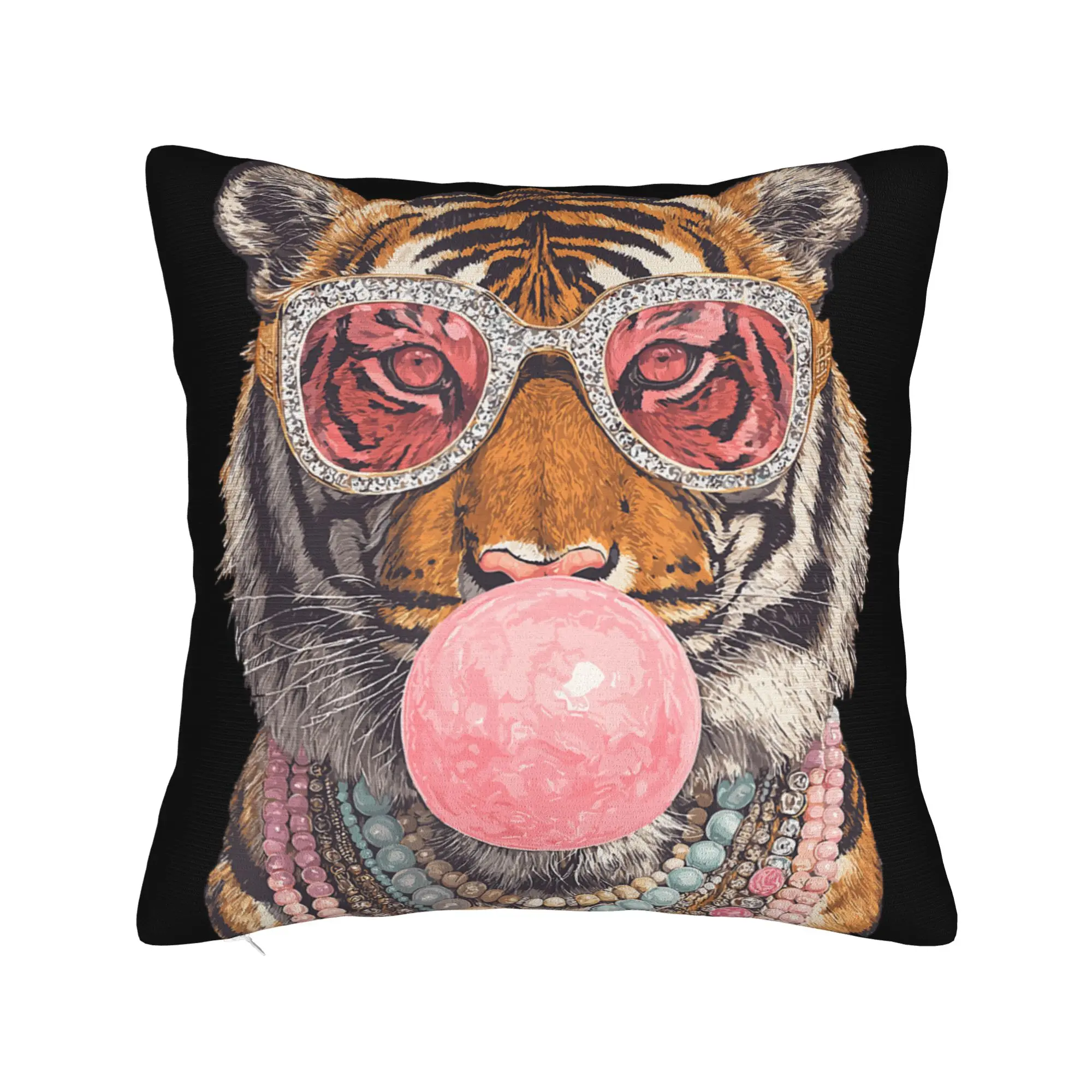 Pillow Case Glam Tiger with Sunglasses Boujee Animal Bubblegum Graphic Comfy  Pillow Cover For Sofa Bedroom Trendy Pillowcases