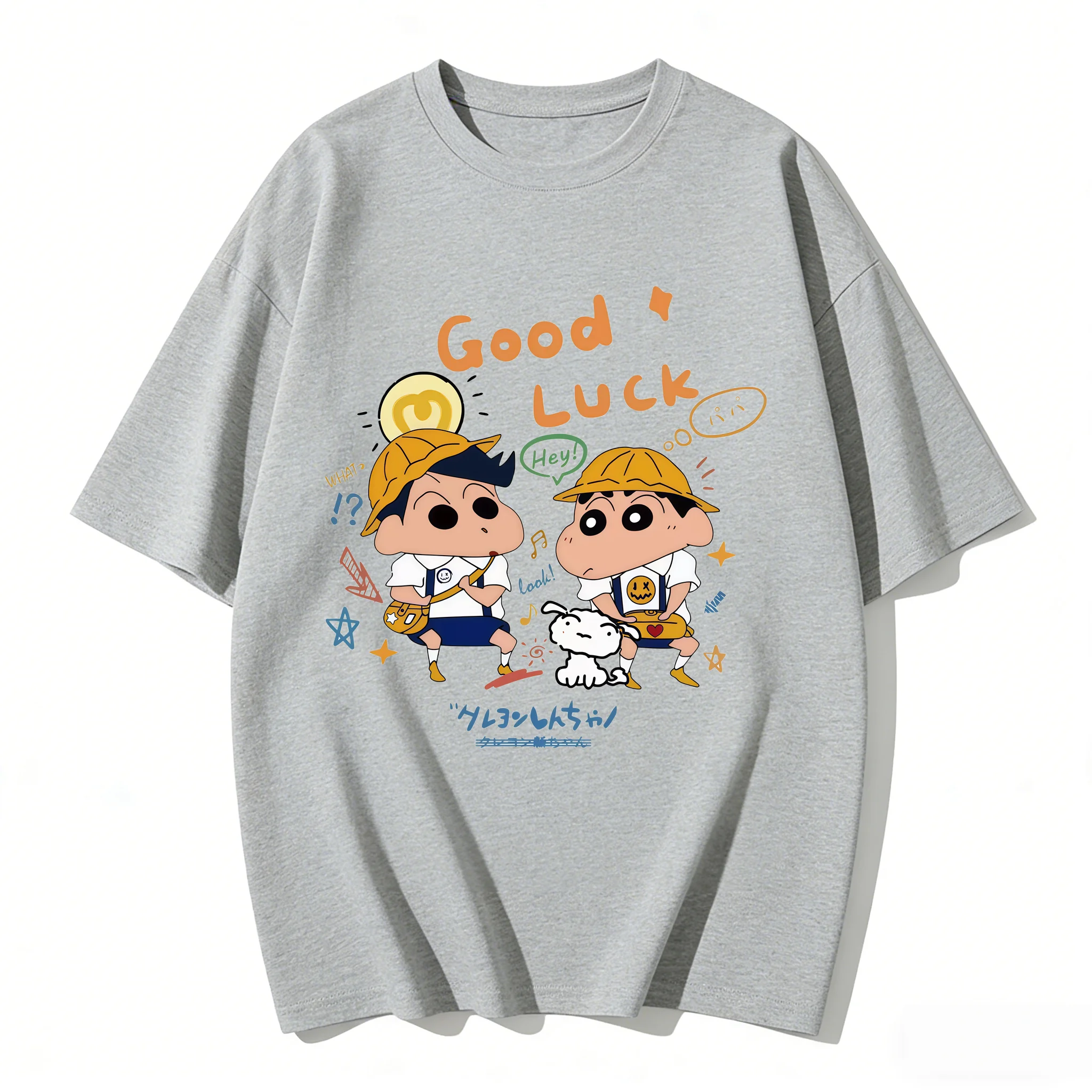 Crayon Shin Chan Good Luck Print Casual T Shirt Cute Anime Short Sleeve Tee for Men Women