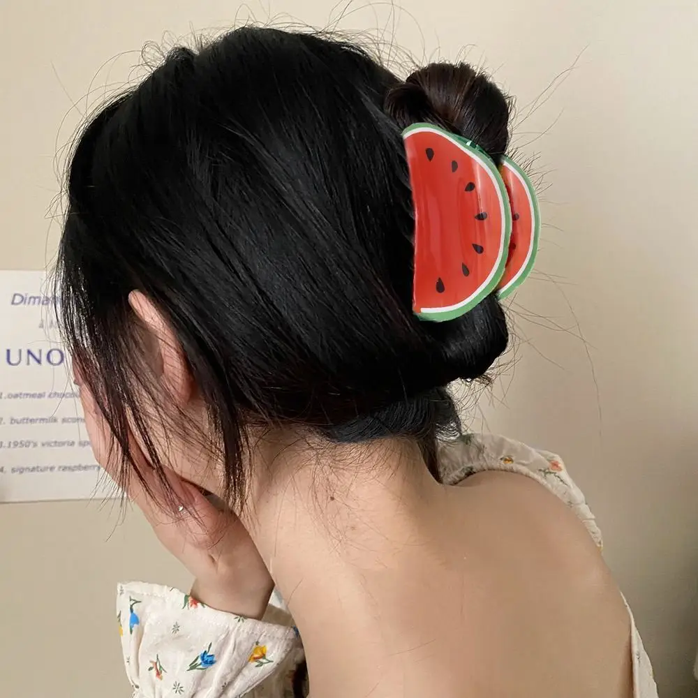 Korean Kawaii Acrylic Summer Watermelon Hair Claw Chic Kiwifruit Lemon Shark Clip Fruits Sweet Creative Fashion Headdress