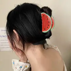 Korean Kawaii Acrylic Summer Watermelon Hair Claw Chic Kiwifruit Lemon Shark Clip Fruits Sweet Creative Fashion Headdress