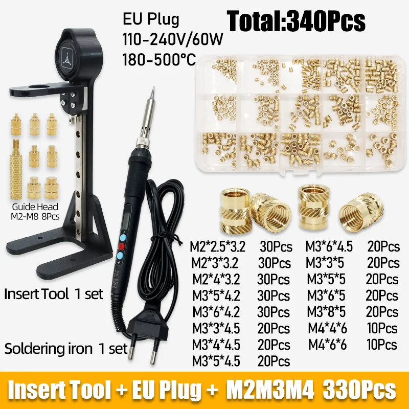 Wärmesatz-Einsatzpresswerkzeug und M2 M3 M4 M6 Messing-Einsatzmutter mit Gewinde 60 W elektrisches Lötkolben-Set Kunststoffeinsätze 3D-Druck – Detail 13
