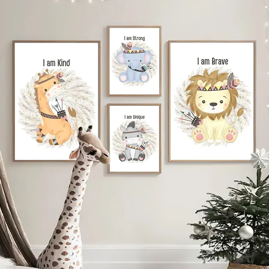 Multi-size 1PC frameless high-definition decorative paintings,Lion Elephant Giraffe Zebra Monkey Nursery Wall Art Canvas Paintin