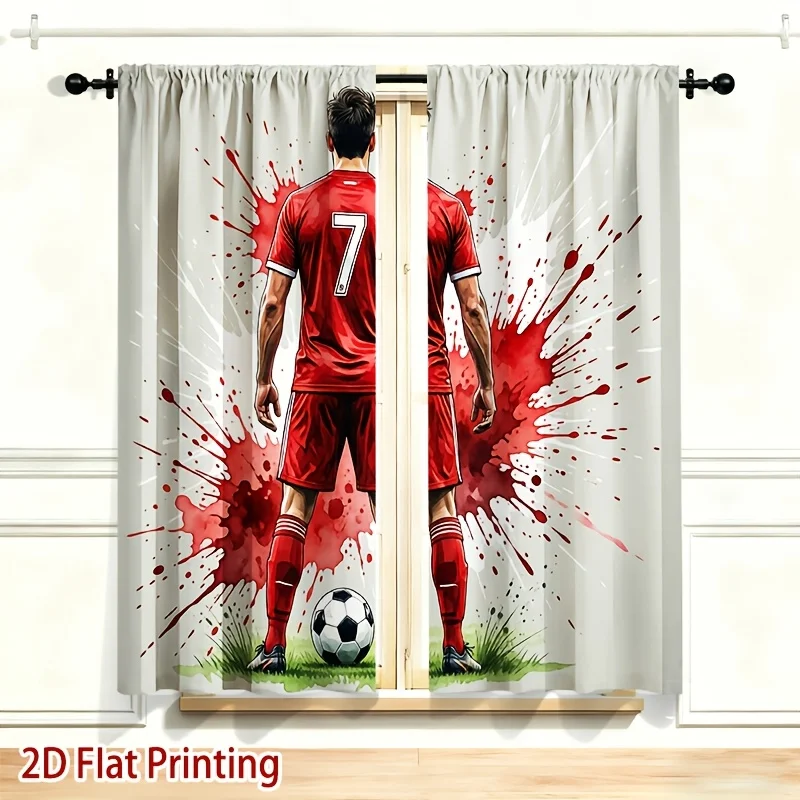 2pcs Soccer Player Printed Curtains Soft Light Privacy Protection Pocket Rod Installation Suitable for LivingRoom KitchenBedroom
