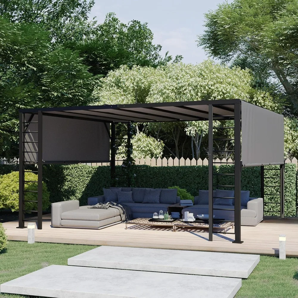 

13' X 15' Outdoor Retractable Pergola, Metal Patio Pergola with Retractable Sun Shade Canopy and Aluminum Frame