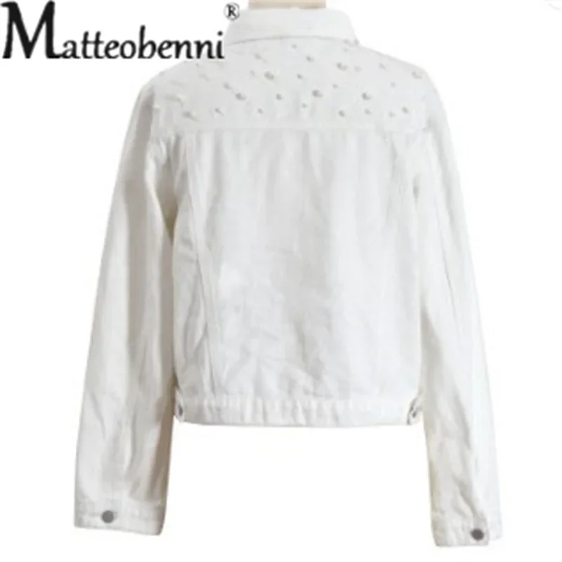 Veste en jean avec décoration de perles pour femmes, manteau cardigan à simple boutonnage, streetwear décontracté, vêtements de campus, tendance féminine, mode