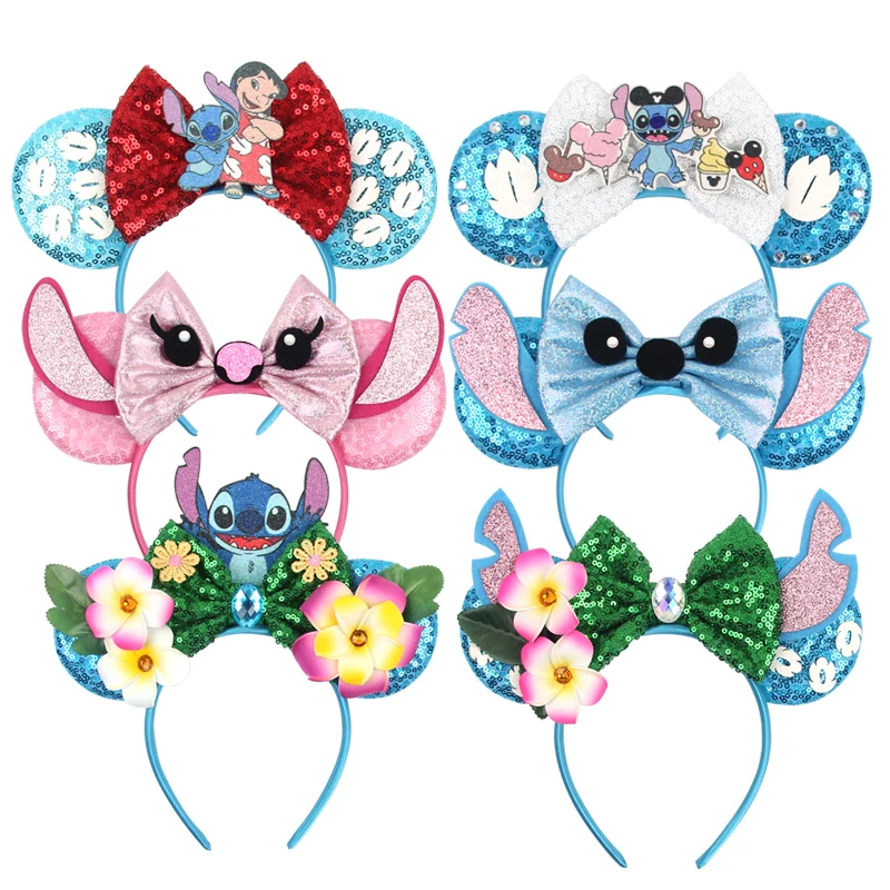 2024 Disneyland Dumbo Mickey Ears Headband Stitch Sequin Bow Hairband Girls Boys Festival Party Cosplay DIY Hair Accessories