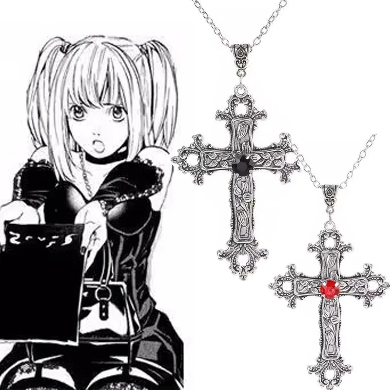 Y2K الشرير الأحمر كريستال الصليب قلادة القلائد للنساء الرجال القوطية الكبيرة الصليب سلسلة الترقوة القلائد الجمالية مجوهرات هدايا #2