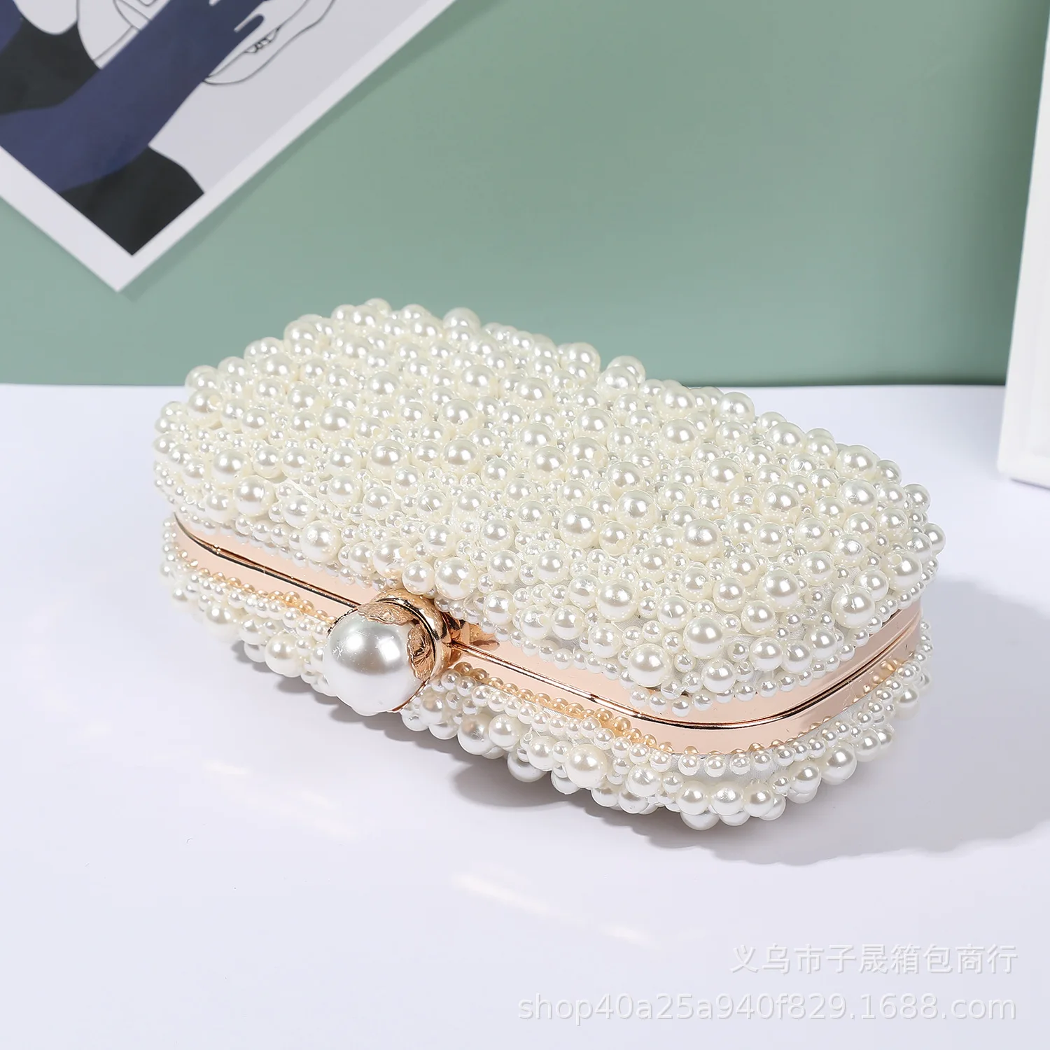 Fashion Elegant Women White Beige Luxury Special Crystals Beaded Pearl Evening Clutch Bags Wedding Party Handbag Beaded