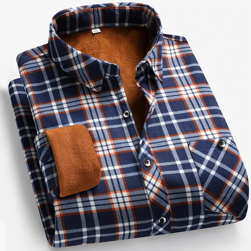 2026 Herbst und Winter Herren Fleece-gefüttertes Langarmhemd Business Casual Mode Komfortabel Bügelfrei Vielseitiges Oberteil