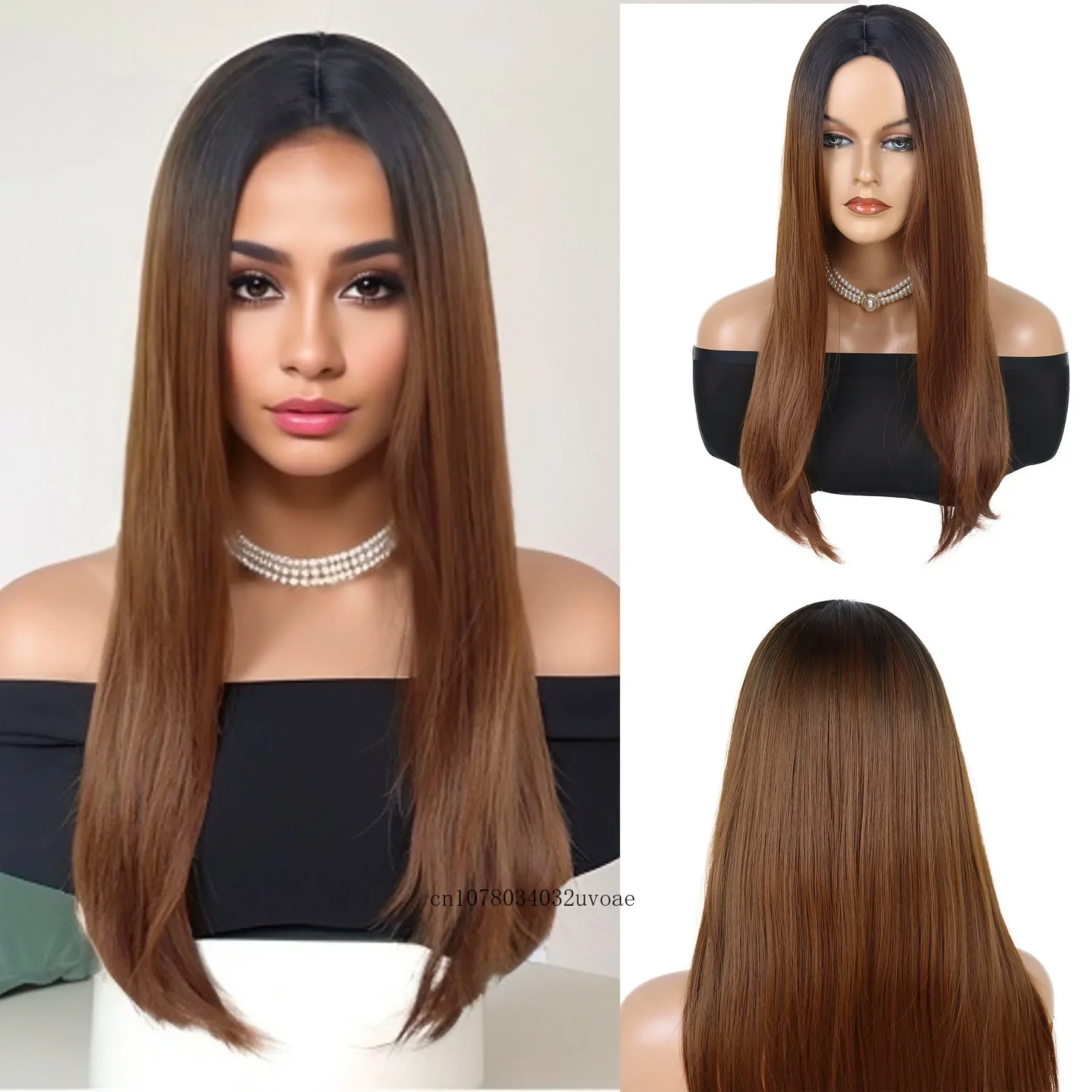 

Synthetic Hair Brown Wigs for Women Long Straight Wigs with Curtain Bangs Mother Haircuts Natural Wigs for Gifts Party Costume