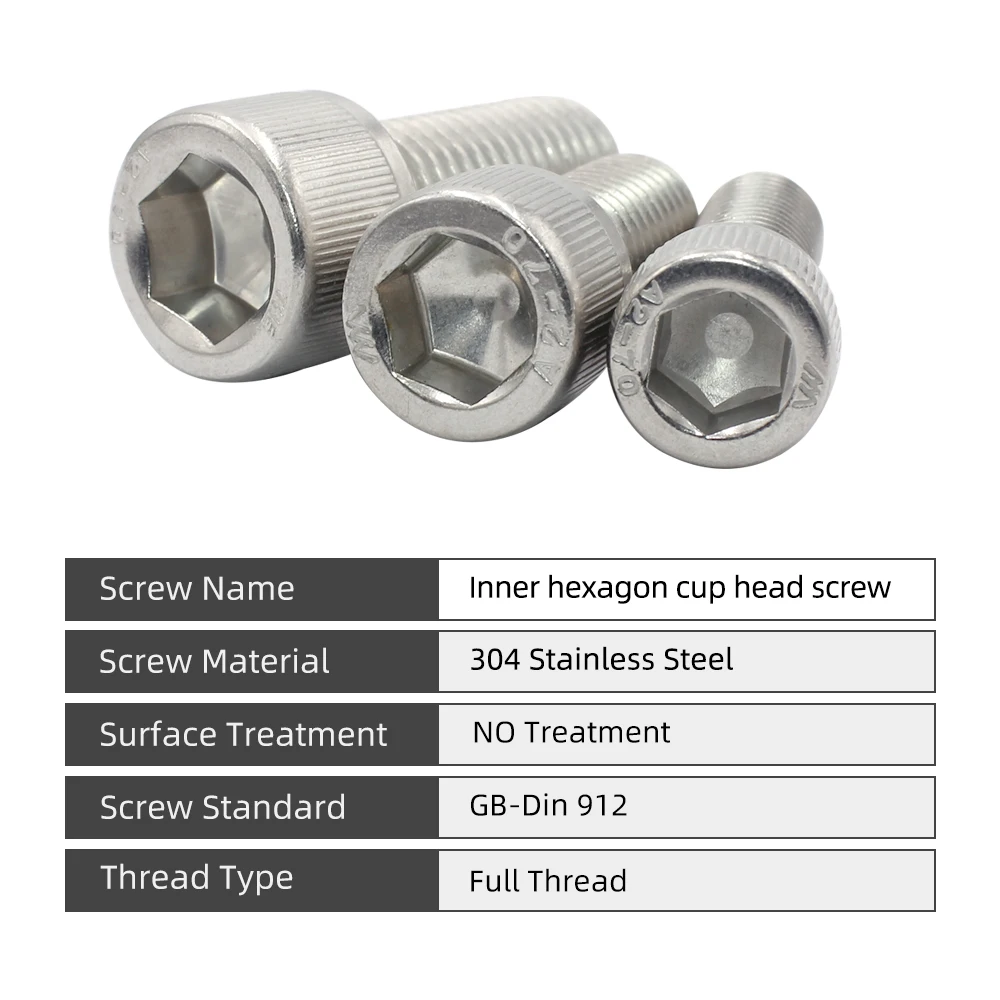 Parafuso de cabeça sextavada m1.6 m2 m2.5 m3 m4 m5 m6 m8 304 parafuso allen de aço inoxidável din912 parafuso sextavado com chave