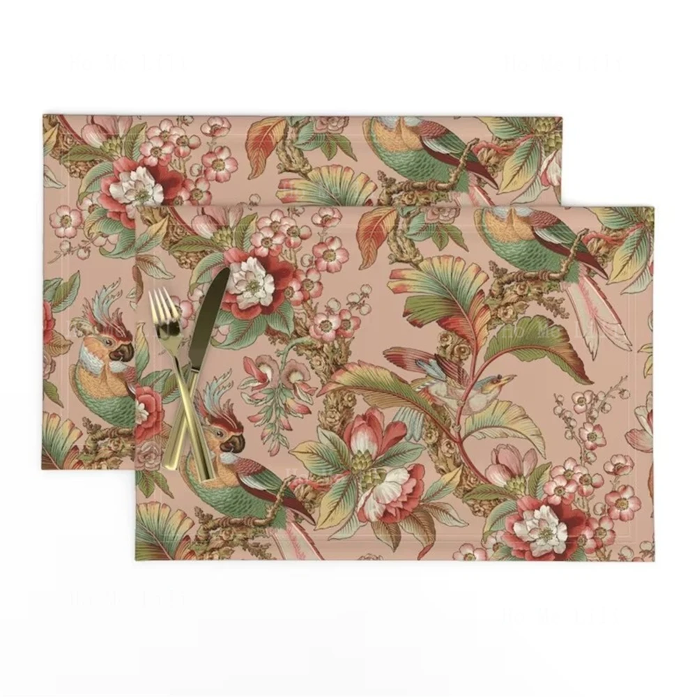 Flower Branch Placemat Edward Parrot Peacock Design Pink Chinese Style Table Mat