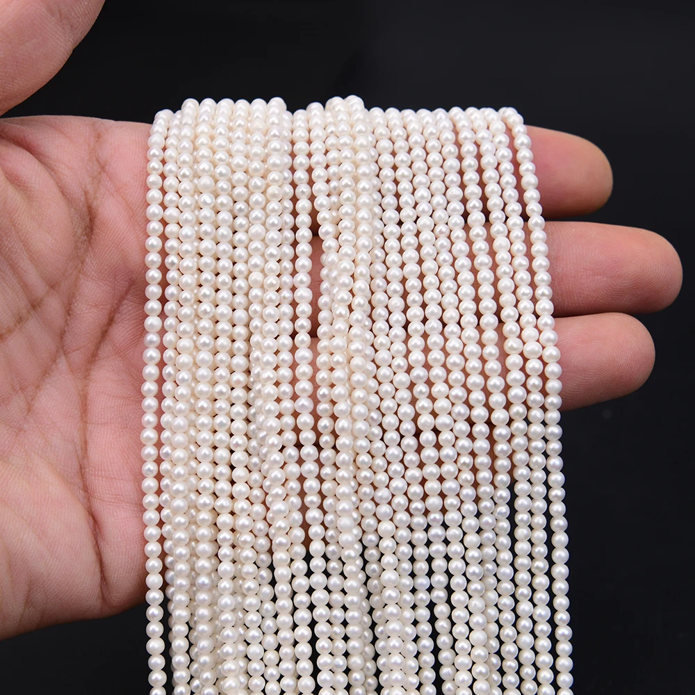

APDGG 5 Strands Tiny 3mm Freshwater Cultured White Round Pearl Loose Beads 15.5'' Strand DIY Jewelry DIY Supplies