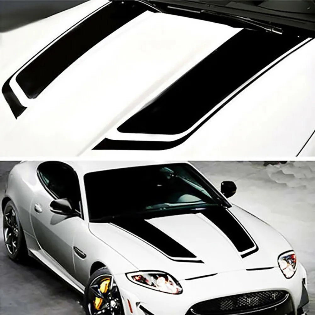 Stylish Washable Accessories New Parts Car Sticker Vinyl Black Bonnet Decal Decorative Hood Racing Stripe Trim