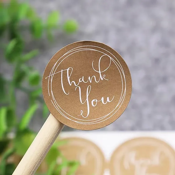 100pcs/Lot Dia:3.5cm Kraft Paper Thank You Stickers Cake Bakery Seal Gift Sticker DIY School Stationery Supplies (SS-1603)