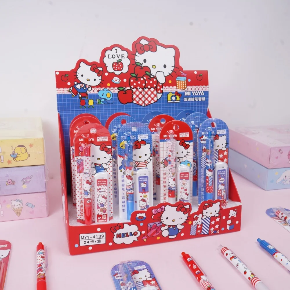 Lápis Automático Kawaii Sanrio Hello Kitty com Refil de Grafite HB para Meninas, Material Escolar, Lembrancinha de Aniversário para Estudantes