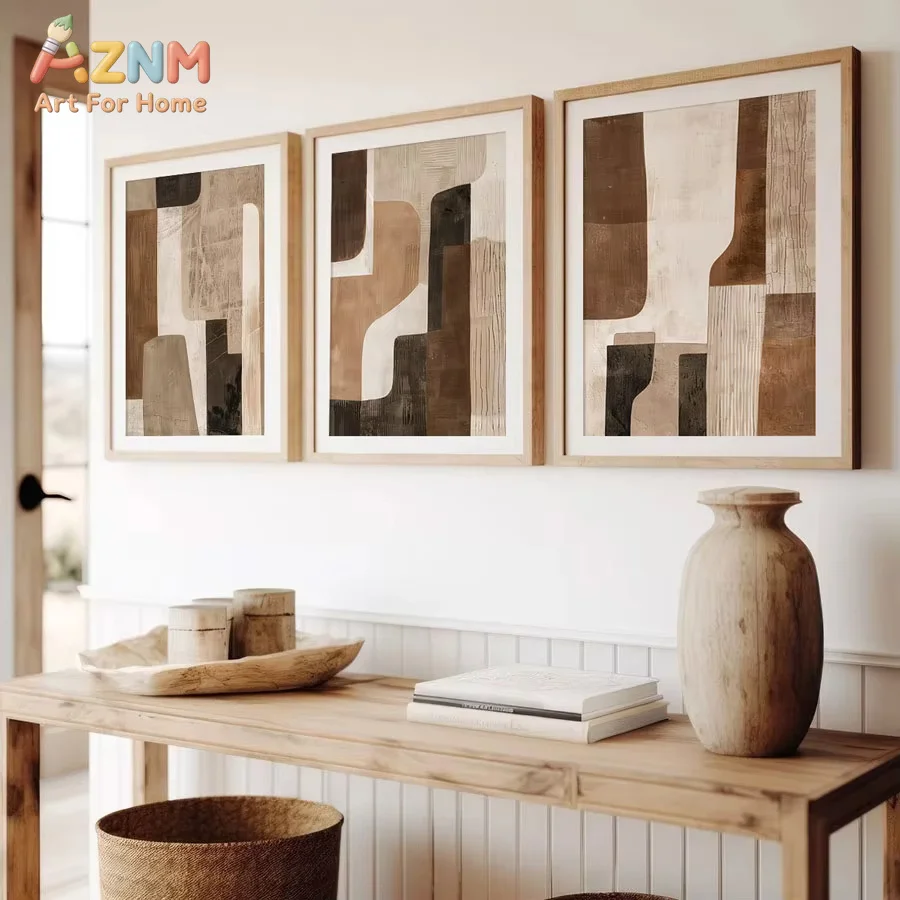 AZNM Brown and Beige Neutral Abstract Wall Art Prints, Bohemian Style Modern Wall Decor,  Living Room, Bedroom, Kitch