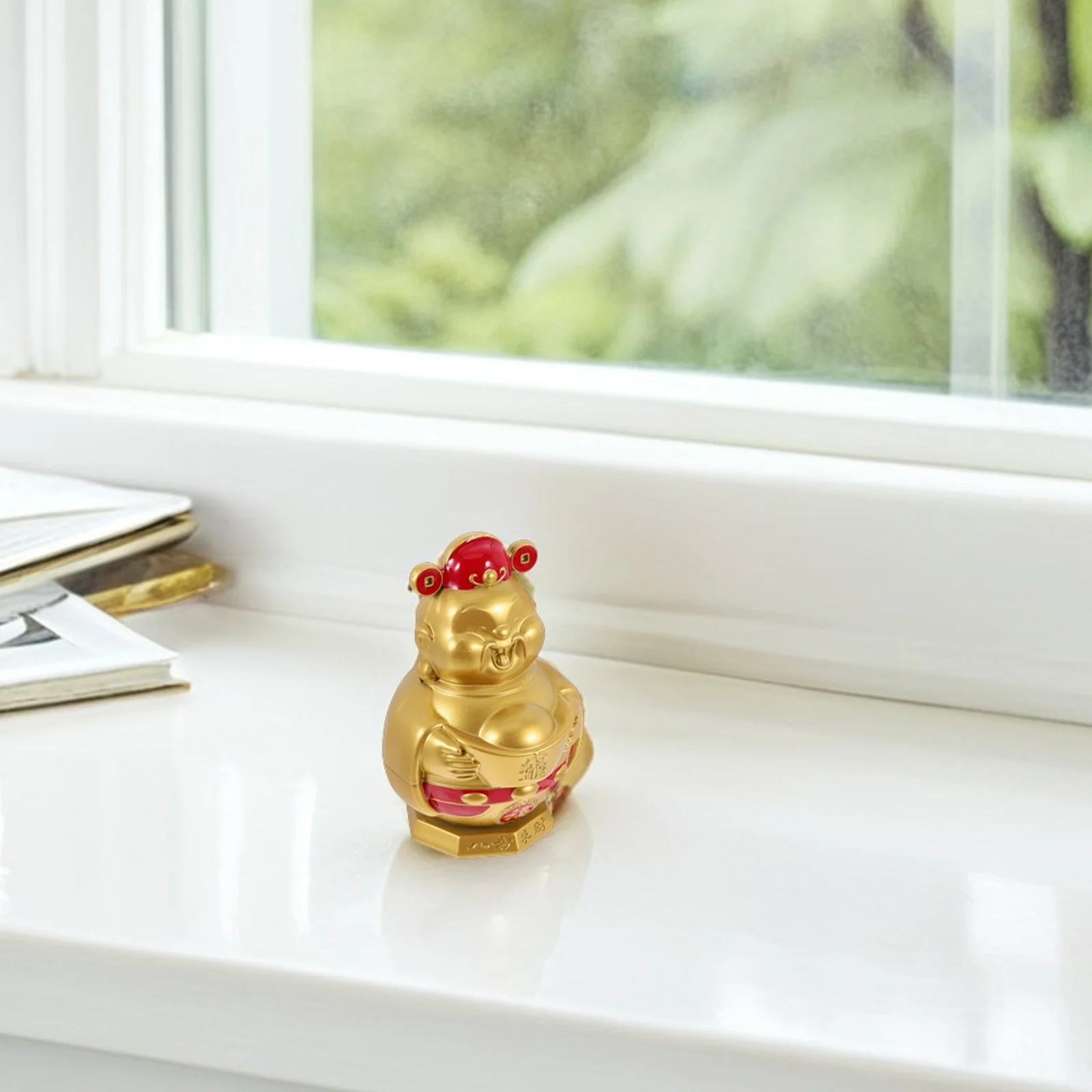 

Lucky Wealth Sculpture Chinese Home Decor Statue For Office Desktop Car Dashboard Ornament Gift Alloy Material Attract
